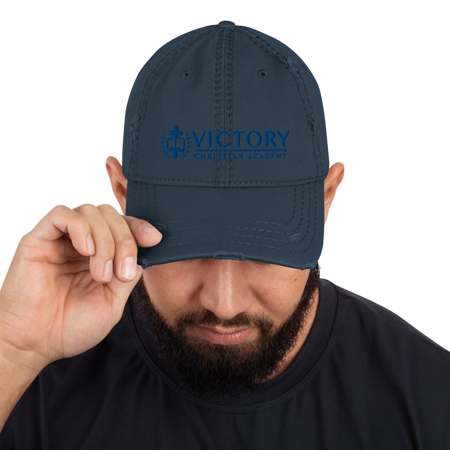 Distressed Blue Embroidered Hat